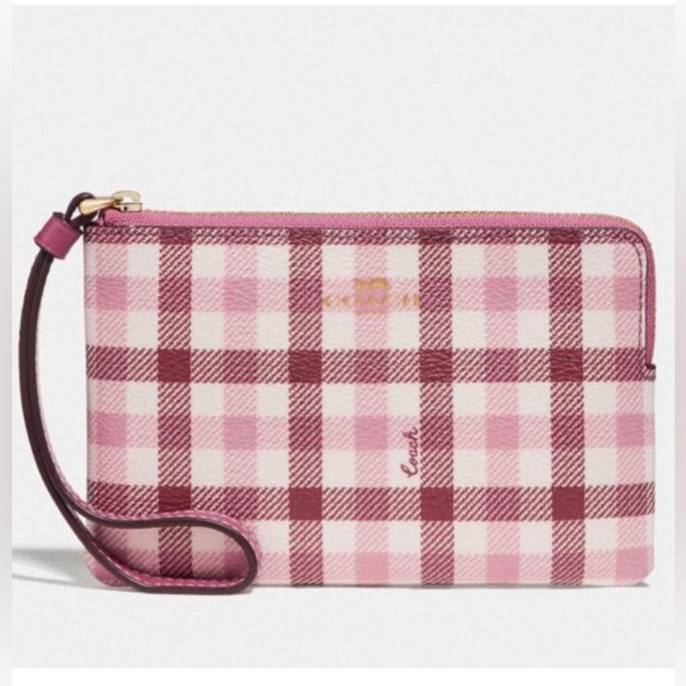 Coach Corner Zip Wristlet with Gingham print